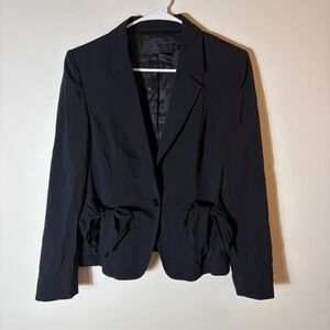 Donna Karan Collection Black Wool Blend Blazer Tie Detail‎ Size US10